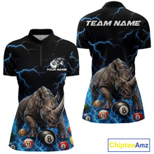 Load image into Gallery viewer, Funny rhino billiard 8 ball pool shirt for women custom thunder lightning billiard jersey blue