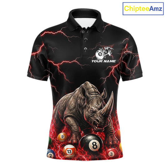 Funny rhino billiard 8 ball pool shirt for men custom thunder lightning billiard jersey red