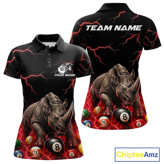 Funny rhino billiard 8 ball pool shirt for women custom thunder lightning billiard jersey red