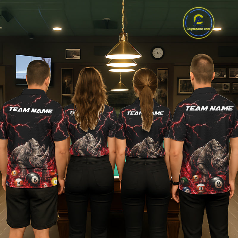 Funny Rhino Billiard 8 Ball Pool Shirt For Men Custom Thunder Lightning Billiard Team Jersey | Red NYN3437