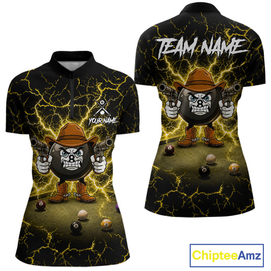 Billiard 8 ball cowboy funny pool shirt for women custom thunder yellow team attire