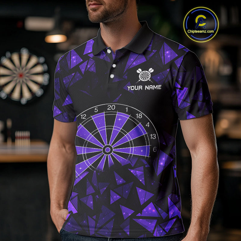 Custom Black & Purple Geometric Dartboard Dart Polo Shirt For Men Outfits Dart Jerseys NYN1606