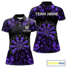 Load image into Gallery viewer, Custom Black &amp; Purple Geometric Dartboard Dart Polo Shirt For Women Outfits Dart Jerseys NYN1606
