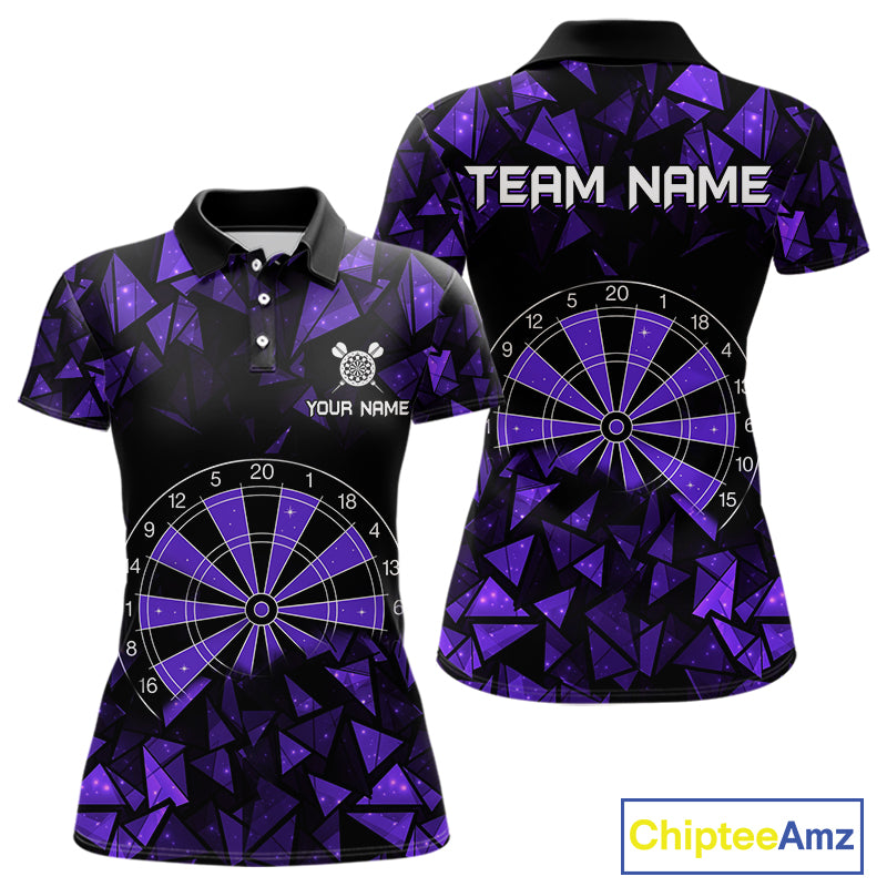 Custom Black & Purple Geometric Dartboard Dart Polo Shirt For Women Outfits Dart Jerseys NYN1606