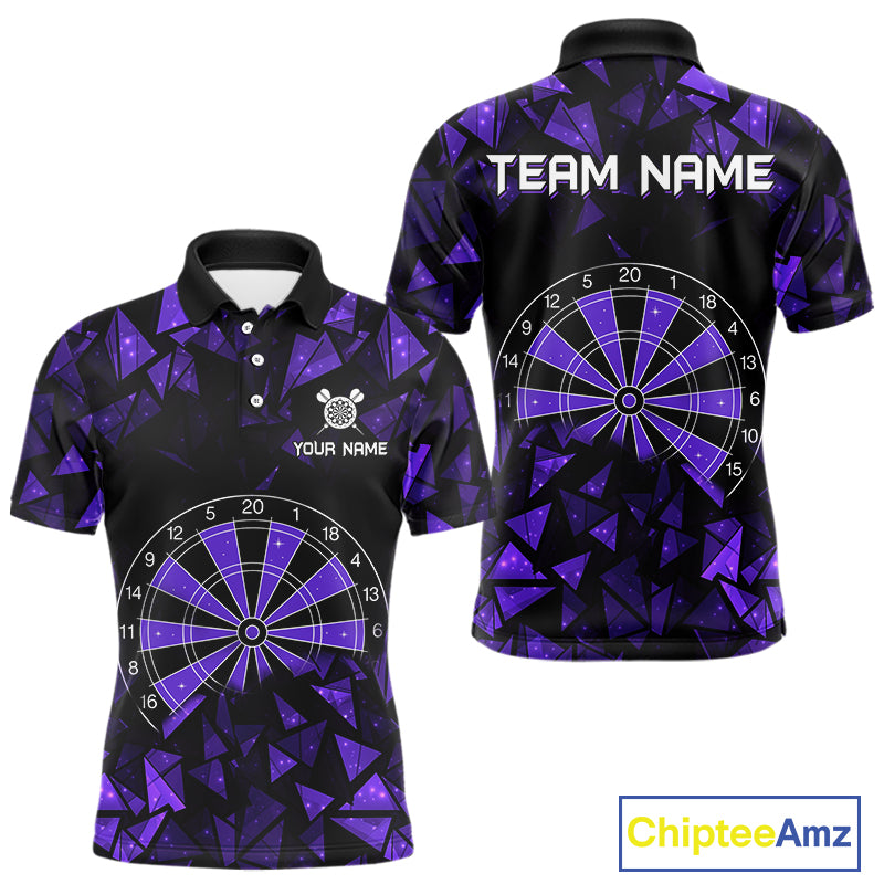 Custom Black & Purple Geometric Dartboard Dart Polo Shirt For Men Outfits Dart Jerseys NYN1606