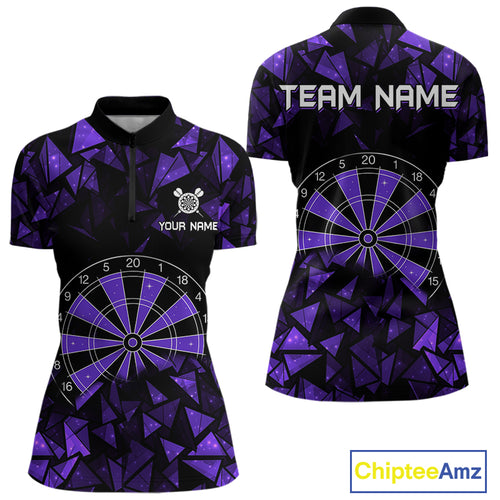 Custom Black & Purple Geometric Dartboard Dart Quarter-Zip Shirt For Women Outfits Dart Jerseys NYN1606