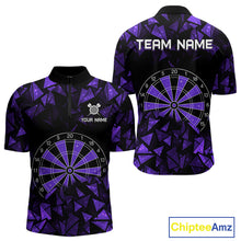 Load image into Gallery viewer, Custom Black &amp; Purple Geometric Dartboard Dart Quarter-Zip Shirt For Men Outfits Dart Jerseys NYN1606