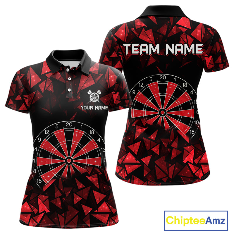 Custom Black & Red Geometric Dartboard Dart Polo Shirt For Women Outfits Dart Jerseys NYN1607