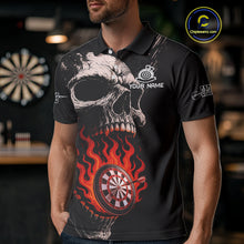 Load image into Gallery viewer, Custom Red Flames Skull Dartboard Dart Men Polo Shirt Grunge Dart Team Jerseys NYN1613