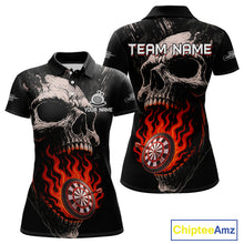 Load image into Gallery viewer, Custom Red Flames Skull Dartboard Dart Women Polo Shirt Grunge Dart Team Jerseys NYN1613