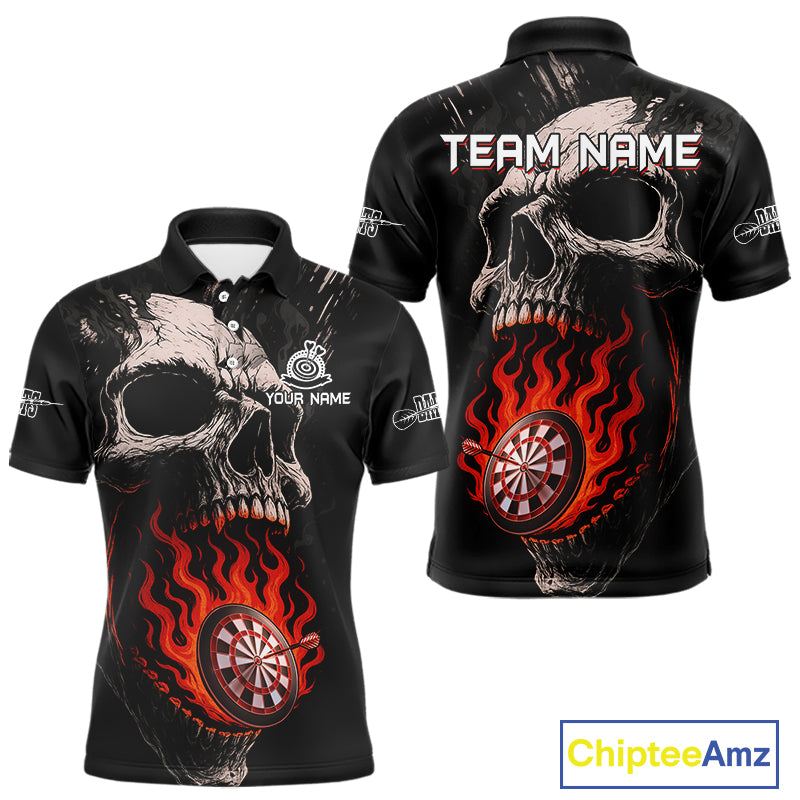 Custom Red Flames Skull Dartboard Dart Men Polo Shirt Grunge Dart Team Jerseys NYN1613