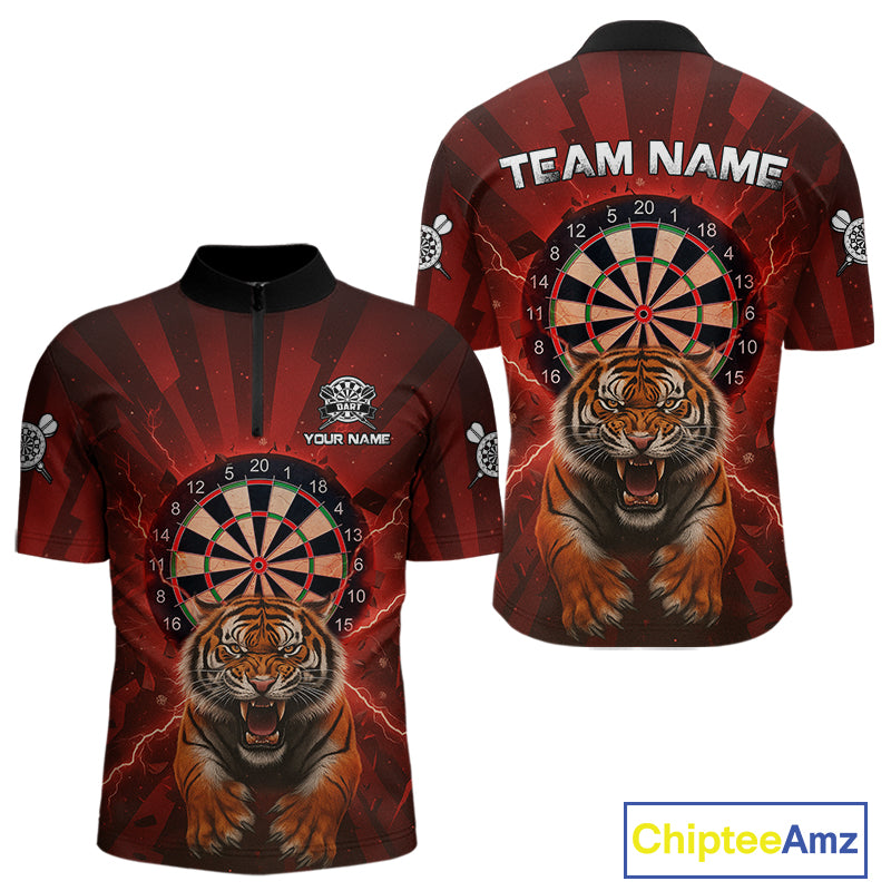 Horror Tiger Red Dartboard Custom Men's Darts Quarter-Zip Shirt Dart Tournament Jerseys NYN1901