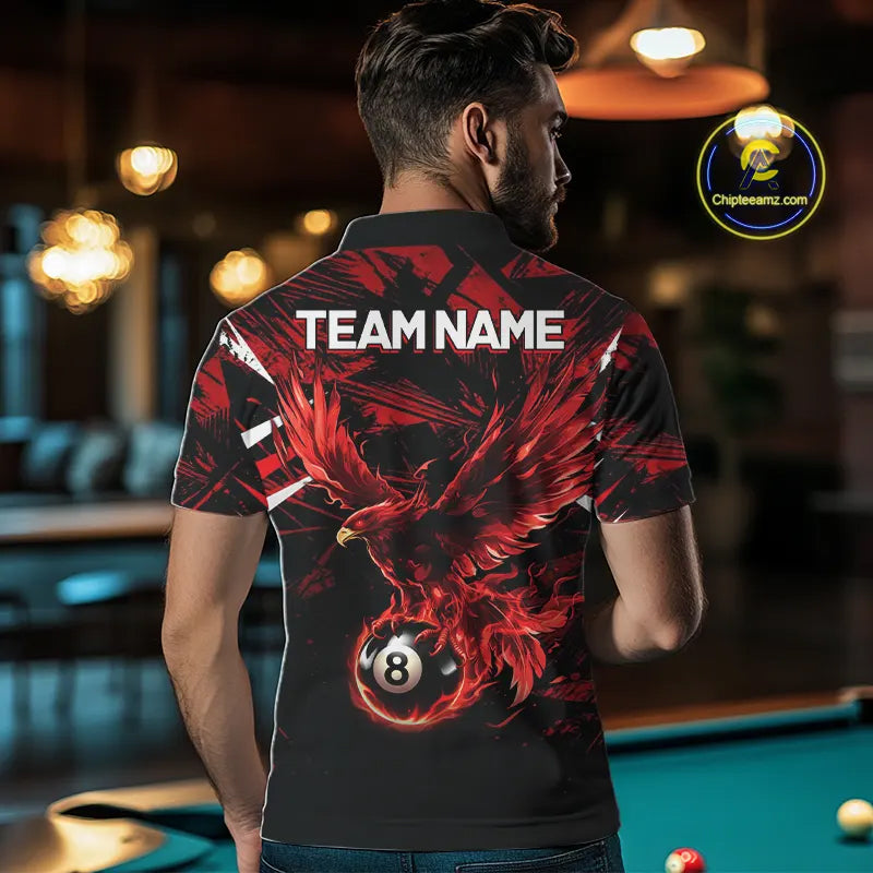Eagle Red Flames 8 Ball Pool Polo & 1/4-Zip Shirt For Men Personalized Balls Billiard Gifts NYN2423