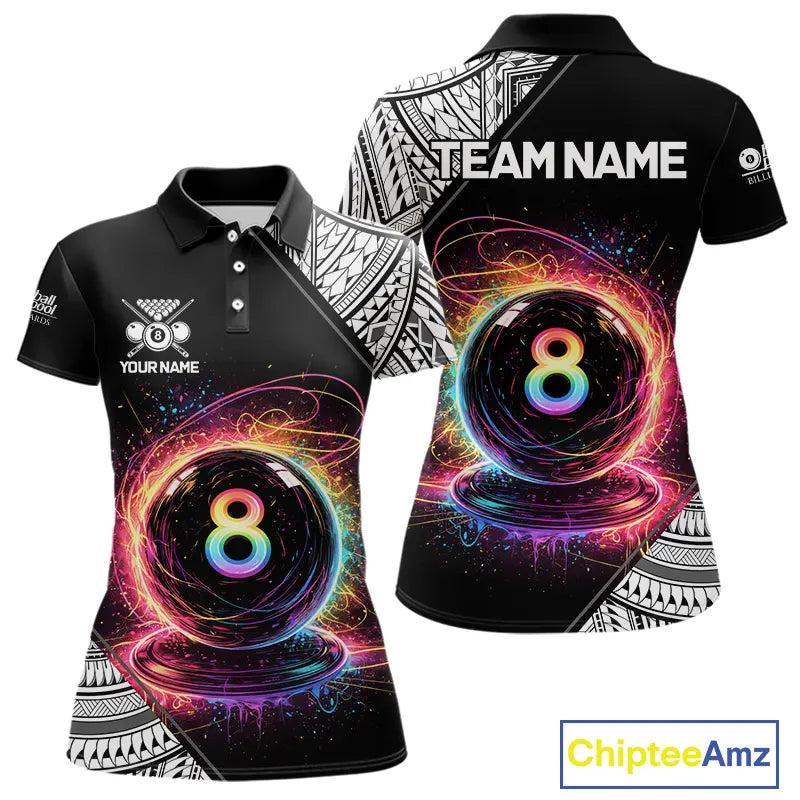 Rainbow 8 Ball Pool Polo & 1/4-Zip Shirt For Women Personalized Tribal 8 Ball Billiard Gifts NYN2425