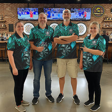 Load image into Gallery viewer, Teal Tribal Cracked Crown Skull Dartboard Men Darts 1/4-Zip Shirt Custom Dart League Shirt NYN2648
