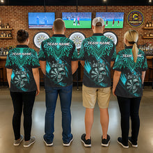 Load image into Gallery viewer, Teal Tribal Cracked Crown Skull Dartboard Men Darts 1/4-Zip Shirt Custom Dart League Shirt NYN2648