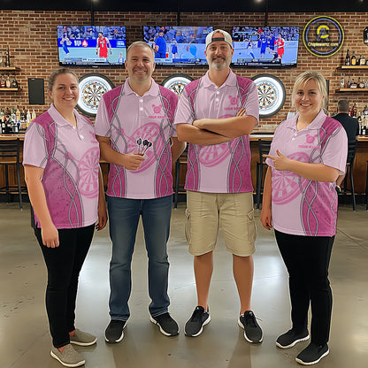 Personalized Grunge Pink Flaming Dartboard Women Darts Polo & 1/4-Zip Shirts Dart Team Jerseys NYN2810