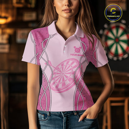 Personalized Grunge Pink Flaming Dartboard Women Darts Polo & 1/4-Zip Shirts Dart Team Jerseys NYN2810