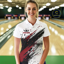Load image into Gallery viewer, Black And Red Splatter Paint Bowling Ball &amp; Pins Shirts Custom Team Bowling Attire For Women NYN3446