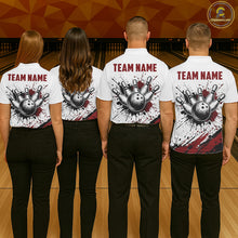 Load image into Gallery viewer, Black And Red Splatter Paint Bowling Ball &amp; Pins Shirts Custom Team Bowling Attire For Men NYN3446