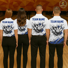 Load image into Gallery viewer, Black And Blue Splatter Paint Bowling Ball &amp; Pins Shirts Custom Team Bowling Attire For Men NYN3447