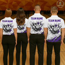 Load image into Gallery viewer, Black And Purple Splatter Paint Bowling Ball &amp; Pins Shirts Custom Team Bowling Attire For Men NYN3448