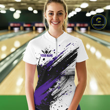 Load image into Gallery viewer, Black And Purple Splatter Paint Bowling Ball &amp; Pins Shirts Custom Team Bowling Attire For Men NYN3448