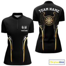 Load image into Gallery viewer, Personalized Gold Wings Dartboard Halftone Darts Quarter-Zip Shirt For Women Dart League Jerseys NYN2172