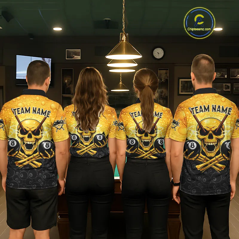 Funny Beer & Skull 8 Ball Pool Billiard Team Shirt For Men Custom 3D Billiard Balls Jerseys NYN2439