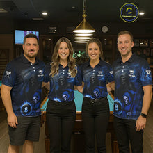 Load image into Gallery viewer, Blue Flames 8 Ball Pool Billiard Team Shirt For Women Custom Grim Reaper Billiard Balls Jerseys NYN2440