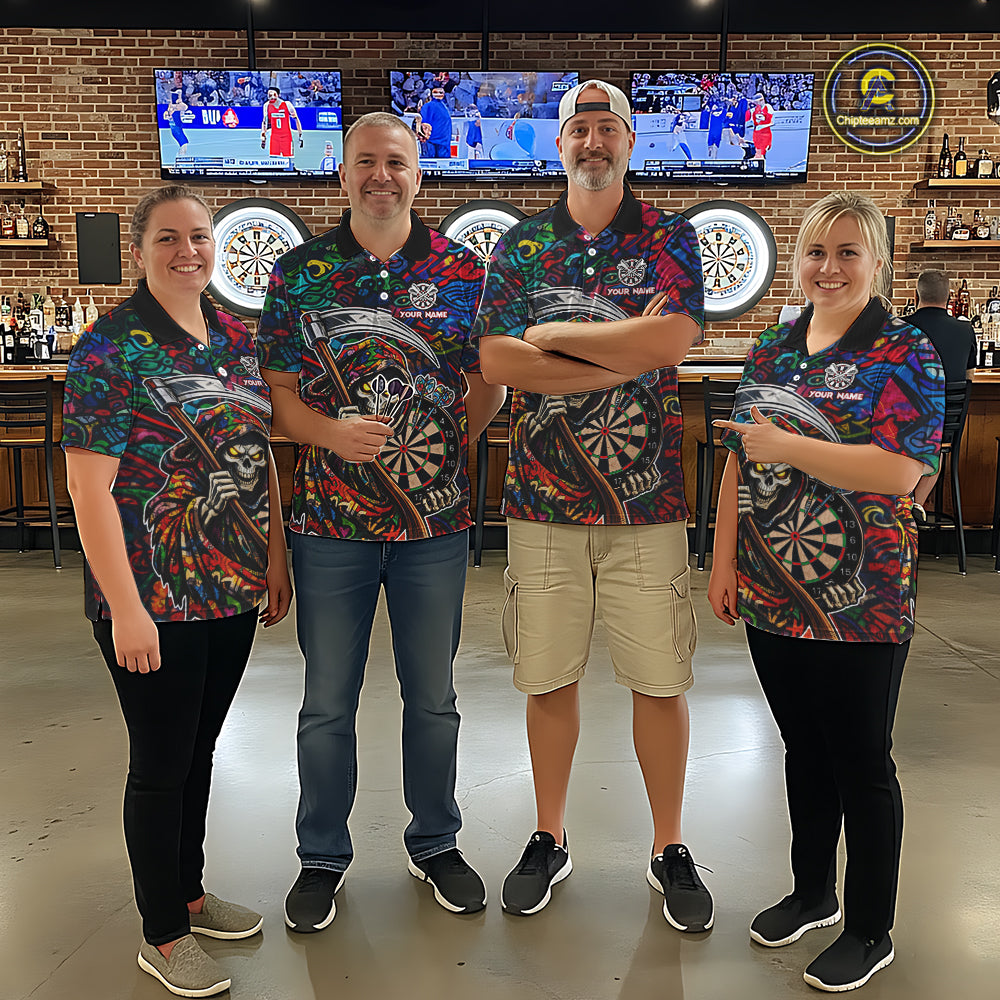 Graffiti Grim Reaper Dartboard & Arrow Darts Polo Shirt For Men Custom Funny Dart Team Shirt NYN2658