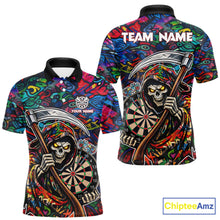 Load image into Gallery viewer, Graffiti Grim Reaper Dartboard &amp; Arrow Darts Polo Shirt For Men Custom Funny Dart Team Shirt NYN2658