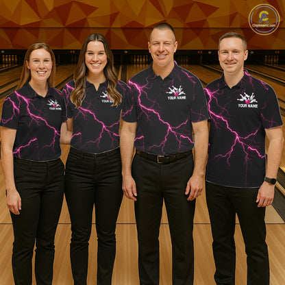 Thunder Lightning Women Bowling Shirt Custom Pink Splatter Bowling Ball & Pins Team Shirts NYN3192