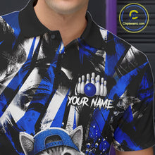 Load image into Gallery viewer, Funny Cat Blue &amp; White Grunge Bowling Jersey For Men Custom Bowling Tournament Bowling Team Shirts NYN3198