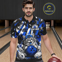 Load image into Gallery viewer, Funny Cat Blue &amp; White Grunge Bowling Jersey For Men Custom Bowling Tournament Bowling Team Shirts NYN3198