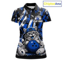 Load image into Gallery viewer, Funny Cat Blue &amp; White Grunge Bowling Jersey For Women Custom Bowling Tournament Bowling Team Shirts NYN3198
