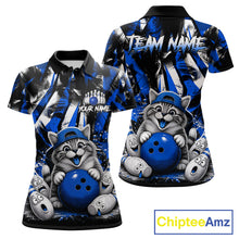 Load image into Gallery viewer, Funny Cat Blue &amp; White Grunge Bowling Jersey For Women Custom Bowling Tournament Bowling Team Shirts NYN3198