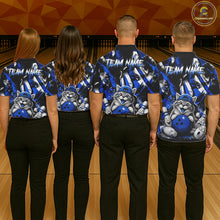 Load image into Gallery viewer, Funny Cat Blue &amp; White Grunge Bowling Jersey For Women Custom Bowling Tournament Bowling Team Shirts NYN3198