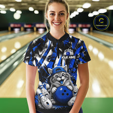 Load image into Gallery viewer, Funny Cat Blue &amp; White Grunge Bowling Jersey For Women Custom Bowling Tournament Bowling Team Shirts NYN3198