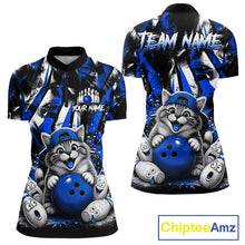 Load image into Gallery viewer, Funny Cat Blue &amp; White Grunge Bowling Jersey For Women Custom Bowling Tournament Bowling Team Shirts NYN3198