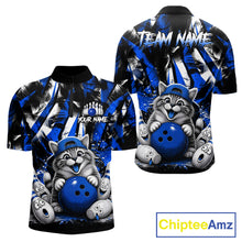 Load image into Gallery viewer, Funny Cat Blue &amp; White Grunge Bowling Jersey For Men Custom Bowling Tournament Bowling Team Shirts NYN3198