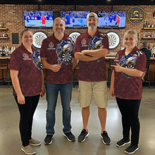 Load image into Gallery viewer, Dart team wearing Patriotic Skull Eagle Red Custom Jerseys, USA Dart Tournament Team Uniforms