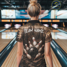 Load image into Gallery viewer, Funny Bull Bowling Shirts For Women Custom Grunge Forest Polo &amp; 1/4 Zip Bowling Team Jersey NYN3731