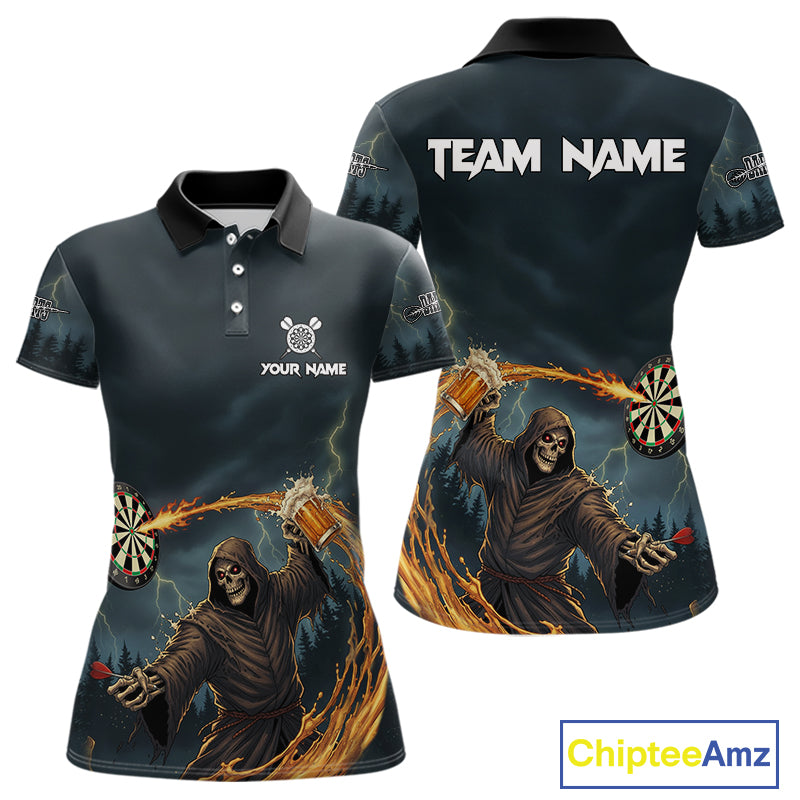 Custom Funny Play Darts & Beer Grim Reaper Dartboard Women Darts Polo Shirt Dart Jerseys NYN1914
