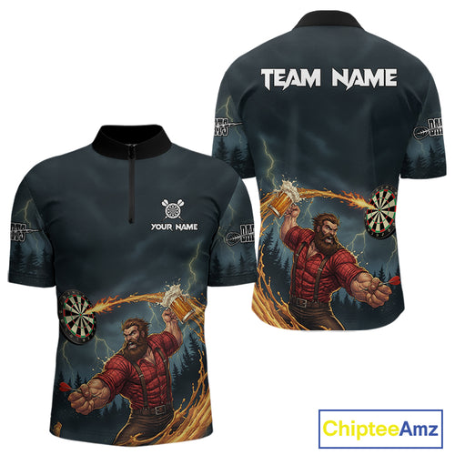 Custom Funny Play Darts & Beer Human Dartboard Men Darts Quarter-Zip Shirt Dart Jerseys NYN1915