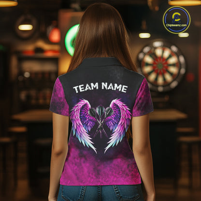 Blue & Pink Tie Dye Grunge Darts Polo Shirts For Women Custom Wings Dartboard Team Jerseys NYN2447