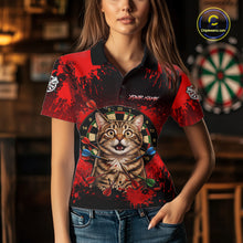 Load image into Gallery viewer, Black And Red Splatter Paint Dartboard Custom Funny Cat Darts Shirt For Women Outfits Darts Jersey NYN3038