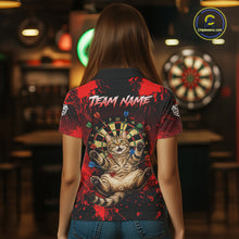 Load image into Gallery viewer, Black And Red Splatter Paint Dartboard Custom Funny Cat Darts Shirt For Women Outfits Darts Jersey NYN3038