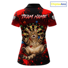 Load image into Gallery viewer, Black And Red Splatter Paint Dartboard Custom Funny Cat Darts Shirt For Women Outfits Darts Jersey NYN3038