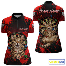 Load image into Gallery viewer, Black And Red Splatter Paint Dartboard Custom Funny Cat Darts Shirt For Women Outfits Darts Jersey NYN3038